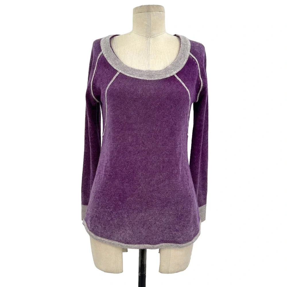 Raffi Cashmere Purple & Gray Fab Mottled Dye Pigment Sweater Purple Size‎ Small